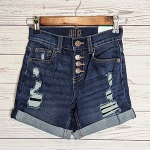 JUSTICE DISTRESSED DENIM MIDI SHORTS